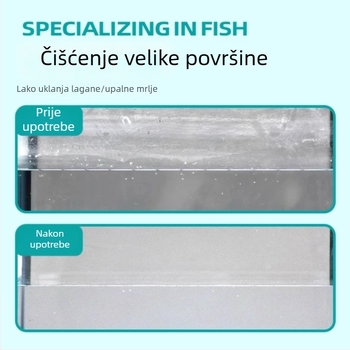 Dvostrani krpa za čišćenje unutarnjih staklenih stijena spremnika; uklanja kamenac, tragove vode i mrlje; sigurna za spremnike; kućna uporaba; lansirano 2024