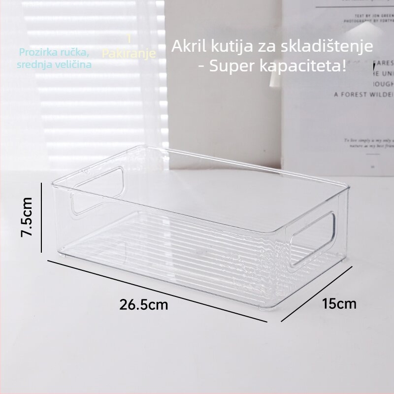 Desktop skladišna kutija – pravokutna, bez poklopca, slaganje, PET plast, prozirna, organizator za ladicu