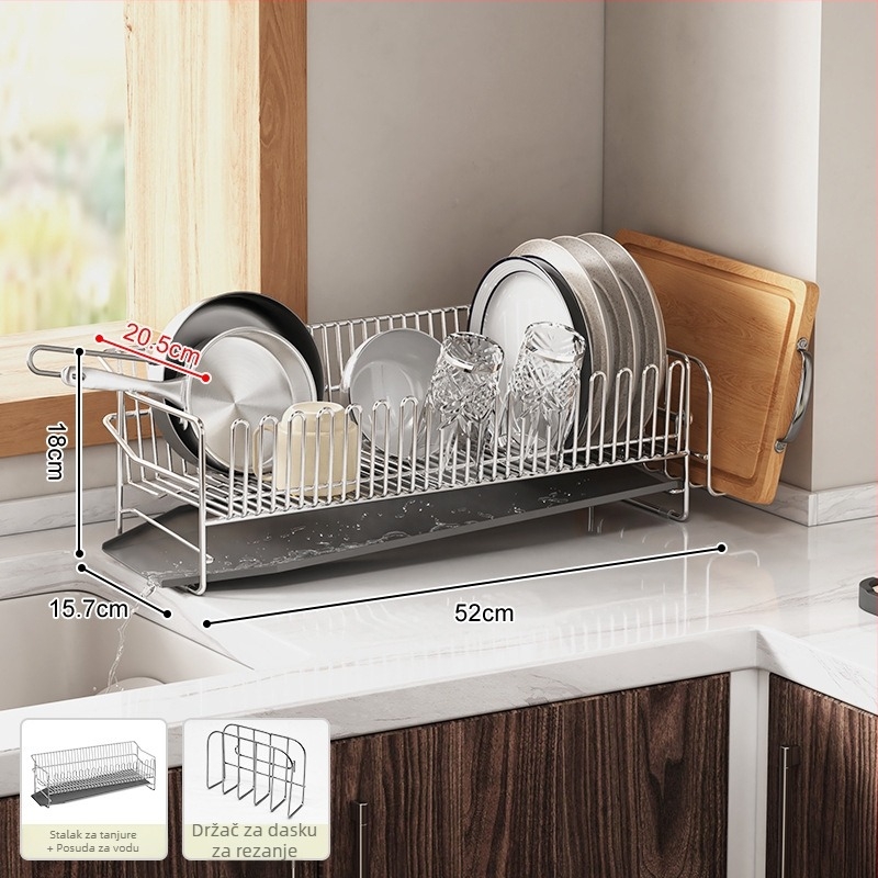Dvostruki stalak za posuđe od nehrđajućeg čelika 304, za rub sudopera, odvod i skladištenje posuđa