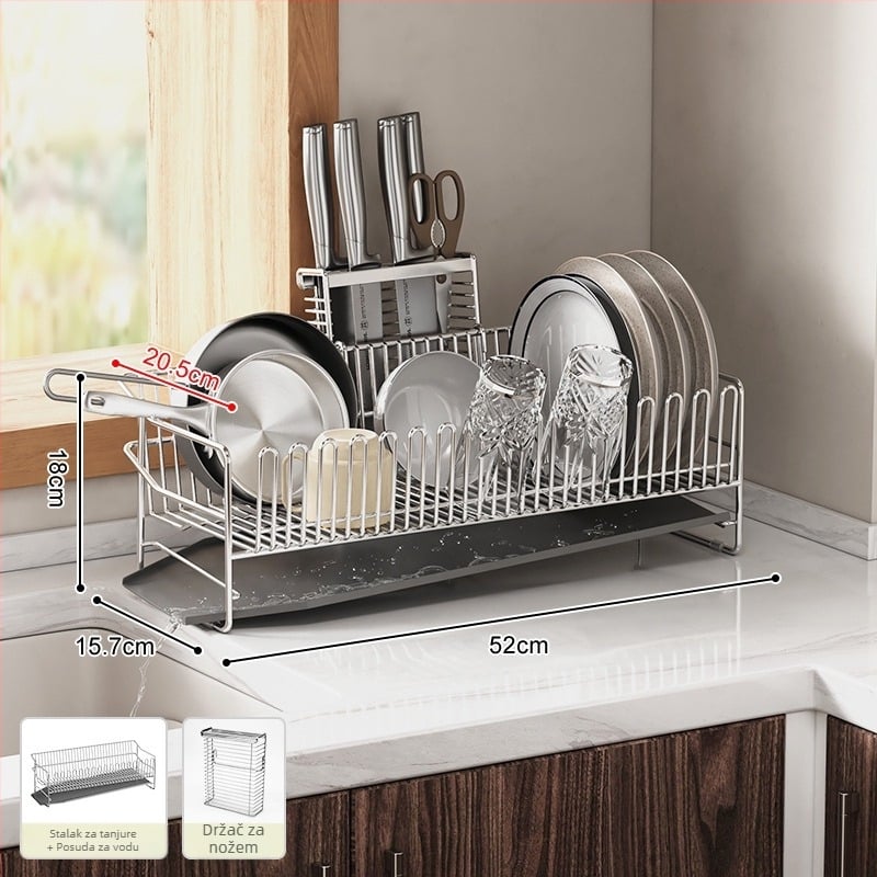 Dvostruki stalak za posuđe od nehrđajućeg čelika 304, za rub sudopera, odvod i skladištenje posuđa