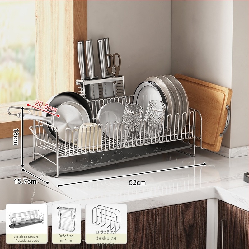 Dvostruki stalak za posuđe od nehrđajućeg čelika 304, za rub sudopera, odvod i skladištenje posuđa