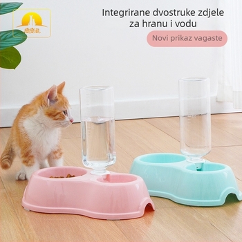 Mačja dvostruka posuda za hranu i vodu s integriranom vodom, anti-tilt dizajn, automatski dovod vode, plastika, marka Pidgey Pets