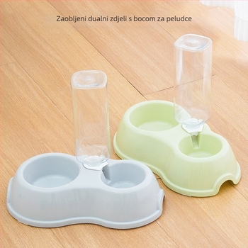 Mačja dvostruka posuda za hranu i vodu s integriranom vodom, anti-tilt dizajn, automatski dovod vode, plastika, marka Pidgey Pets