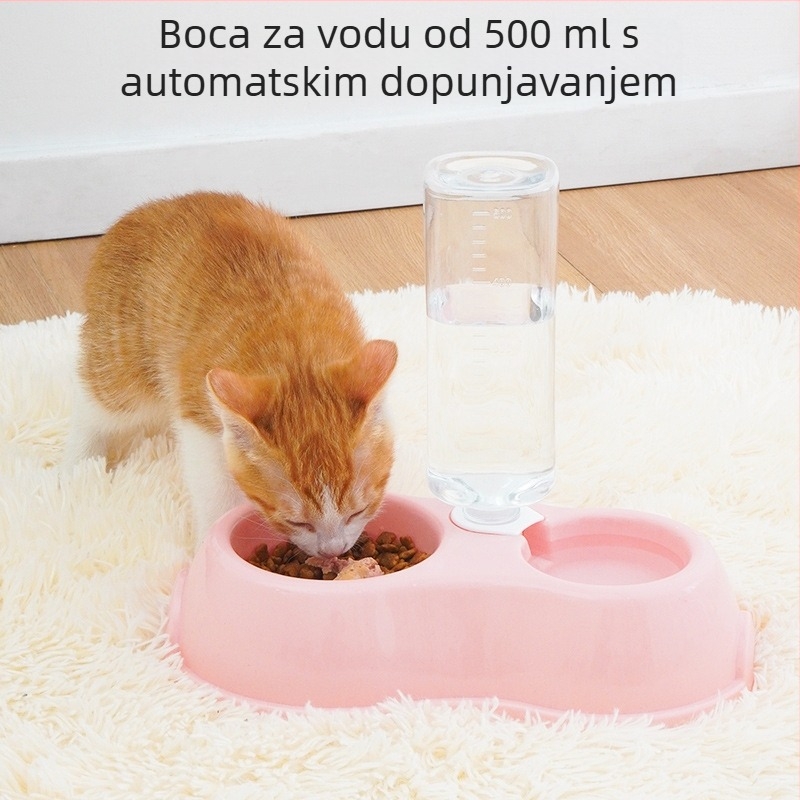 Mačja dvostruka posuda za hranu i vodu s integriranom vodom, anti-tilt dizajn, automatski dovod vode, plastika, marka Pidgey Pets