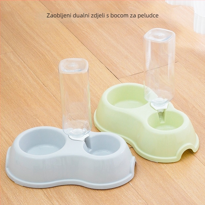 Mačja dvostruka posuda za hranu i vodu s integriranom vodom, anti-tilt dizajn, automatski dovod vode, plastika, marka Pidgey Pets