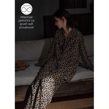 Ženski pidžama set s leopard printom za proljeće i jesen, s dugim rukavima i dugim hlačama, luksuzna kućna odjeća