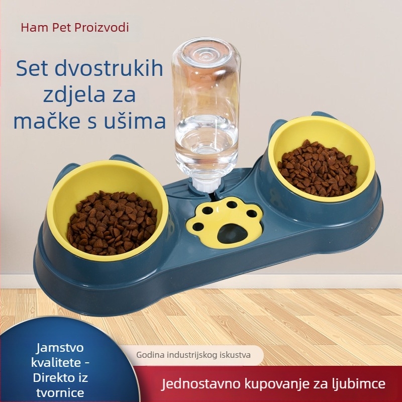 Automatska posuda za mačke s integriranim posluživanjem i dvostrukom posudom – Plastika; Podrijetlo: Hebei; Značka: Hamu; Automatsko hranjenje: Da; Prikladno za mačke