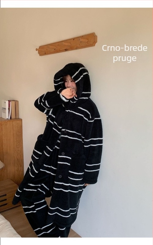 Ženski set s kapuljačom, dugi topli pidžama i ogrtač od koralnog fleecea, zima, za vanjsku upotrebu