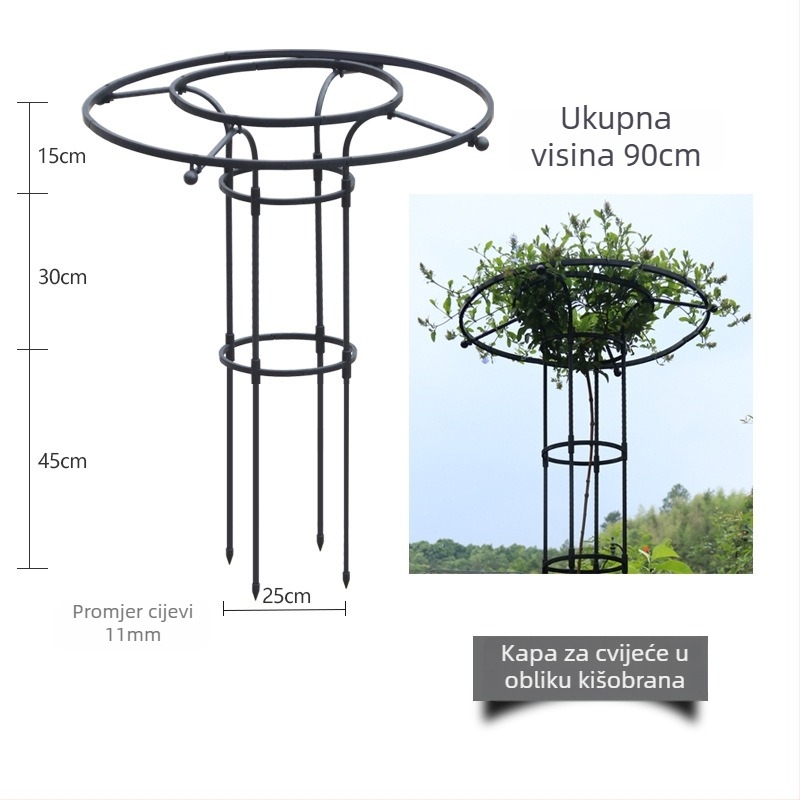 Vrtne ukrasne dekoracije: okvir u obliku kišobrana za ruže i klematis, čelični okvir s plastifikacijom premazom, za vanjsku upotrebu, Southern Leaf