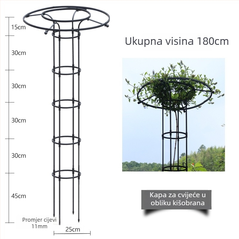 Vrtne ukrasne dekoracije: okvir u obliku kišobrana za ruže i klematis, čelični okvir s plastifikacijom premazom, za vanjsku upotrebu, Southern Leaf