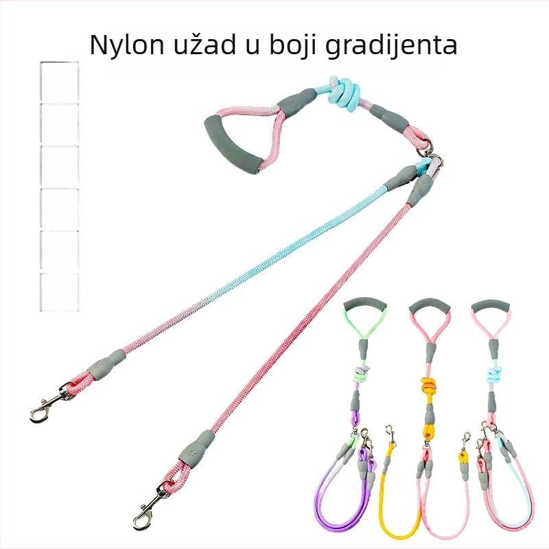 Pomelo Pets najlonski dvostruki povodac za dva psa, nije povlačen, s dvostrukim krajevima, jedan-na-dva
