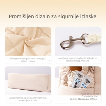 Torba za prijevoz kućnih ljubimaca — topla quiltirana pamuk tkanina, nosiva preko ramena, kapacitet 15, za mačke i male pse do 3 kg