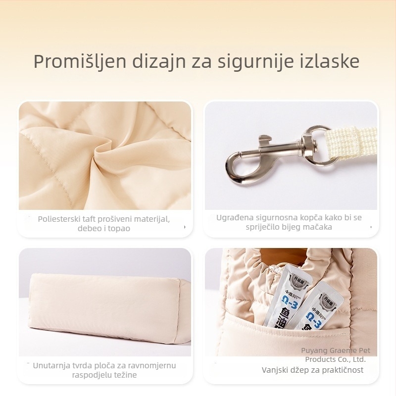 Torba za prijevoz kućnih ljubimaca — topla quiltirana pamuk tkanina, nosiva preko ramena, kapacitet 15, za mačke i male pse do 3 kg