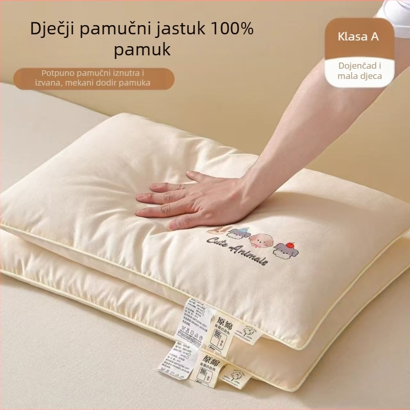 Dječji pamučni jastuk, mali jastuk za djecu do 6 godina, 100% pamuk, pravokutnog oblika, pogodan za 1–3 godine, s uklonjivim i pranjem navlakom