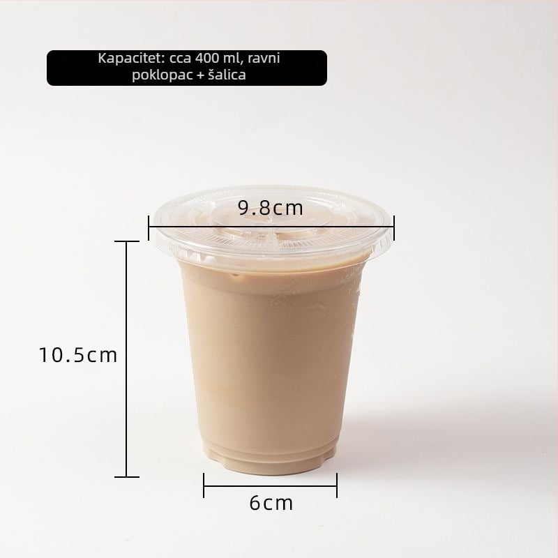 Jednokratna prozirna PET čaša s poklopom za napitke – za dostavu, kapacitet 360–500 ml, za kavu, mliječni čaj i voćni čaj