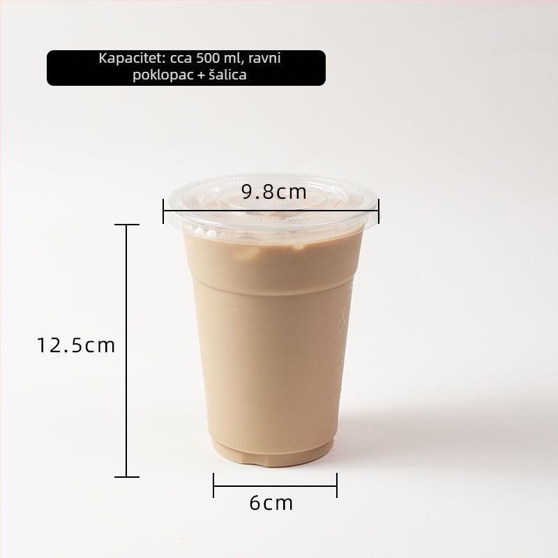 Jednokratna prozirna PET čaša s poklopom za napitke – za dostavu, kapacitet 360–500 ml, za kavu, mliječni čaj i voćni čaj