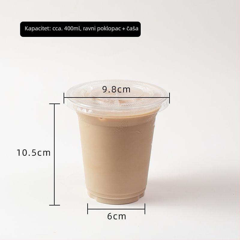 Jednokratna prozirna PET čaša s poklopom za napitke – za dostavu, kapacitet 360–500 ml, za kavu, mliječni čaj i voćni čaj