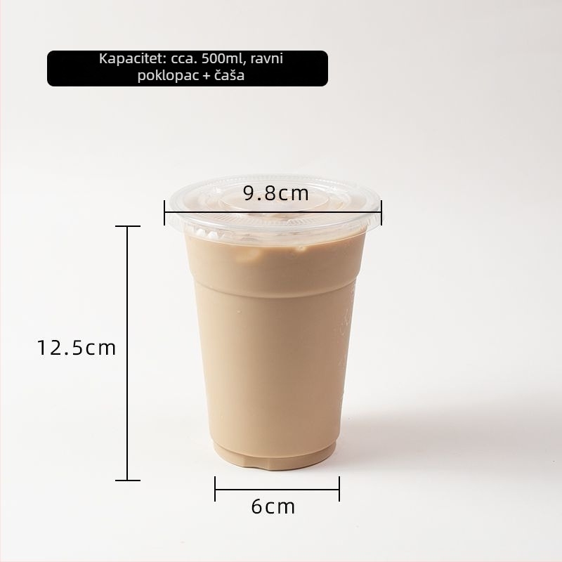 Jednokratna prozirna PET čaša s poklopom za napitke – za dostavu, kapacitet 360–500 ml, za kavu, mliječni čaj i voćni čaj
