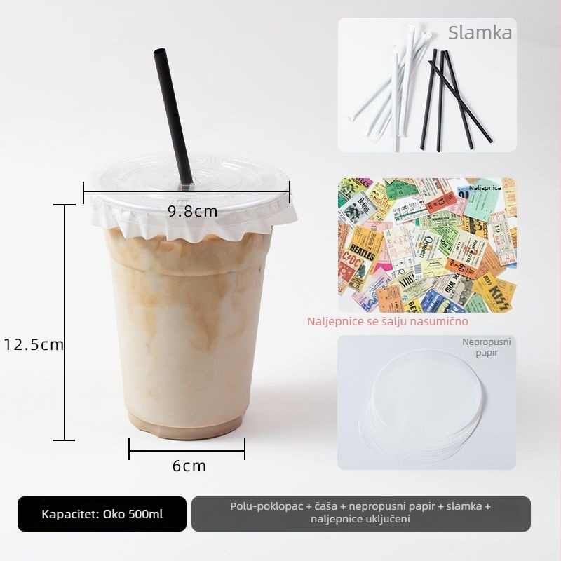 Jednokratna prozirna PET čaša s poklopom za napitke – za dostavu, kapacitet 360–500 ml, za kavu, mliječni čaj i voćni čaj