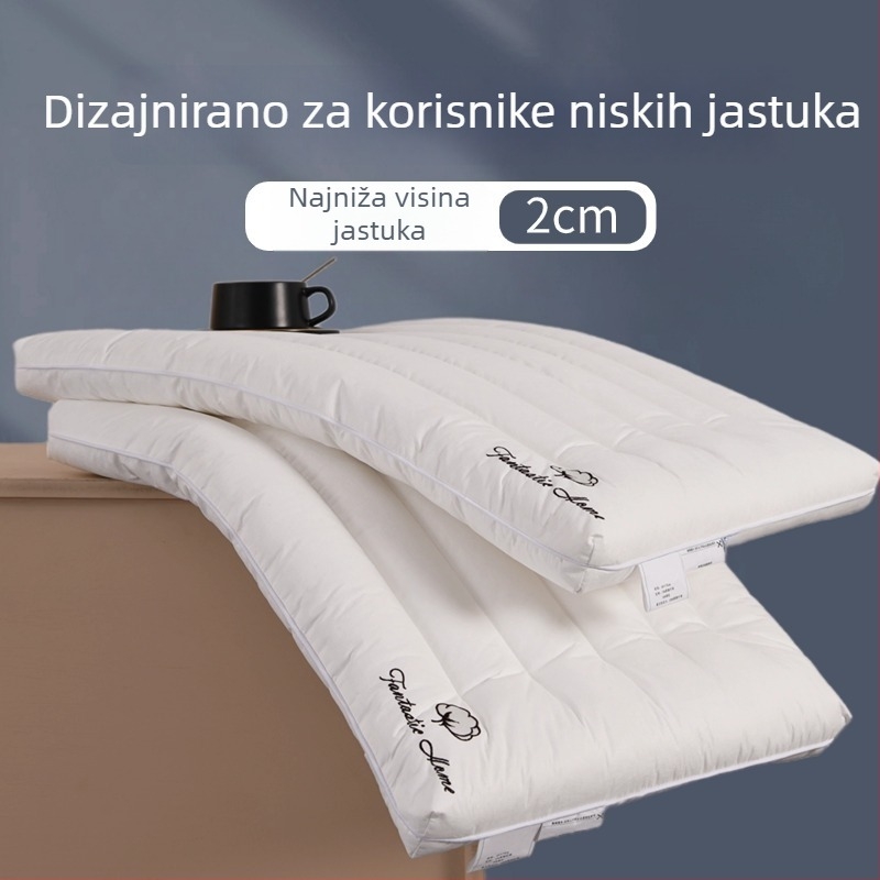 Ultra-tanka jastuk s niskim profilom za potporu vrata, mekano punjenje i pamuk navlaka; pogodna za odrasle, djecu i bebe; veličine 30x50 cm, 40x60 cm, 48x74 cm.