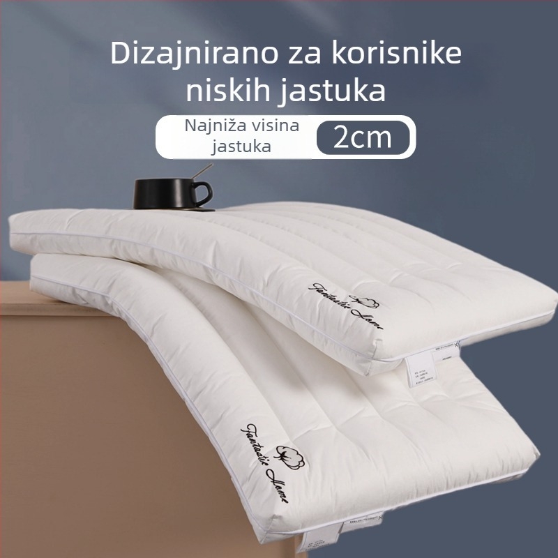 Ultra-tanka jastuk s niskim profilom za potporu vrata, mekano punjenje i pamuk navlaka; pogodna za odrasle, djecu i bebe; veličine 30x50 cm, 40x60 cm, 48x74 cm.