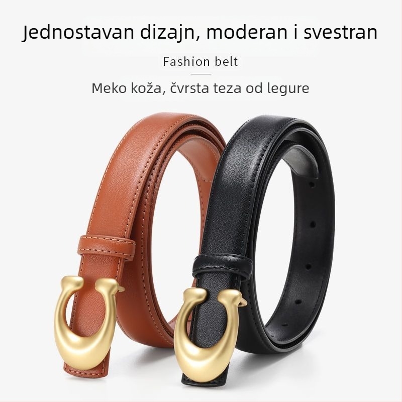 Ženski kaiš od PU kože, kopča od legure, zatvaranje: glatka kopča, stil: korejski inspiriran, svestran, jednostavan, završna obrada elektroplatiranje