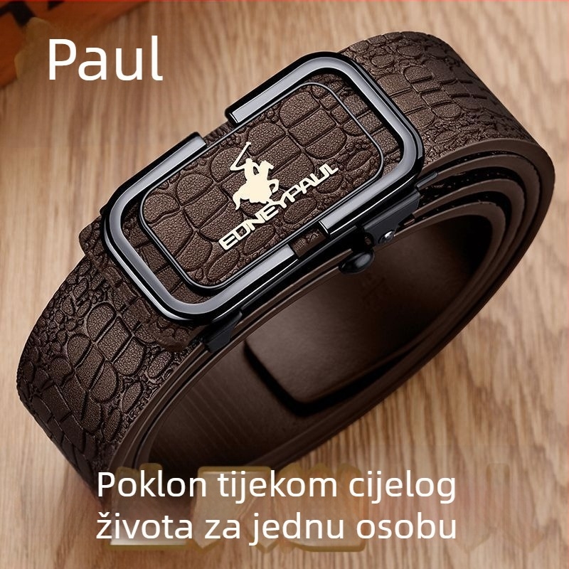 Muški kaiš - Prava split koža s uzorkom krokodila, unutarnji kaiš s automatskom kopčom, kopča od legure, širina 2–4 cm, King Paul