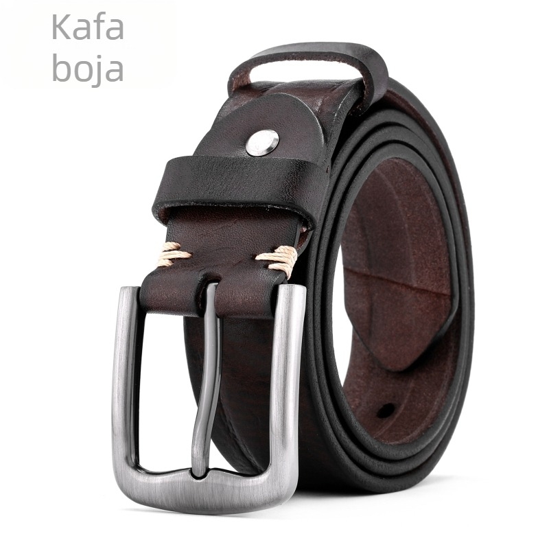 Muški kaiš od prave kože, prvi sloj teleće kože, spona od legiranog metala, kopča s klinom, vintage stil