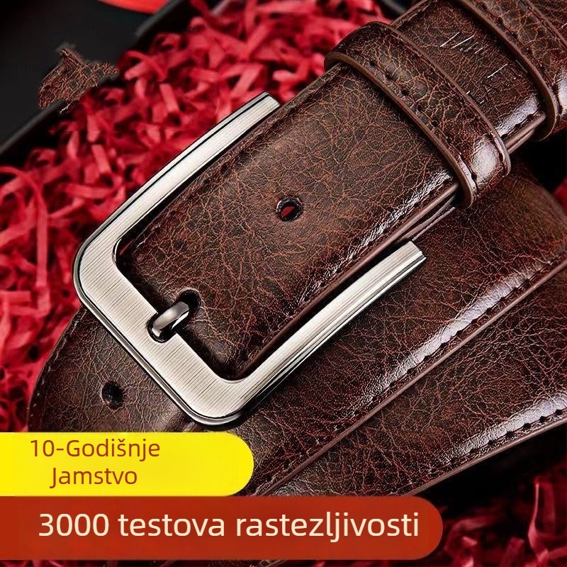 Muški kožni kaiš s pin sponom — prirodna koža, drugi sloj teleće kože, spona od legure