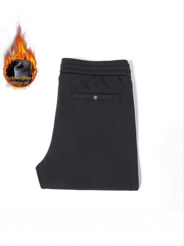 Muške zimske hlače s flis podstavom, šnira za vezanje, slim fit, ravni kroj, mješavina viskoze
