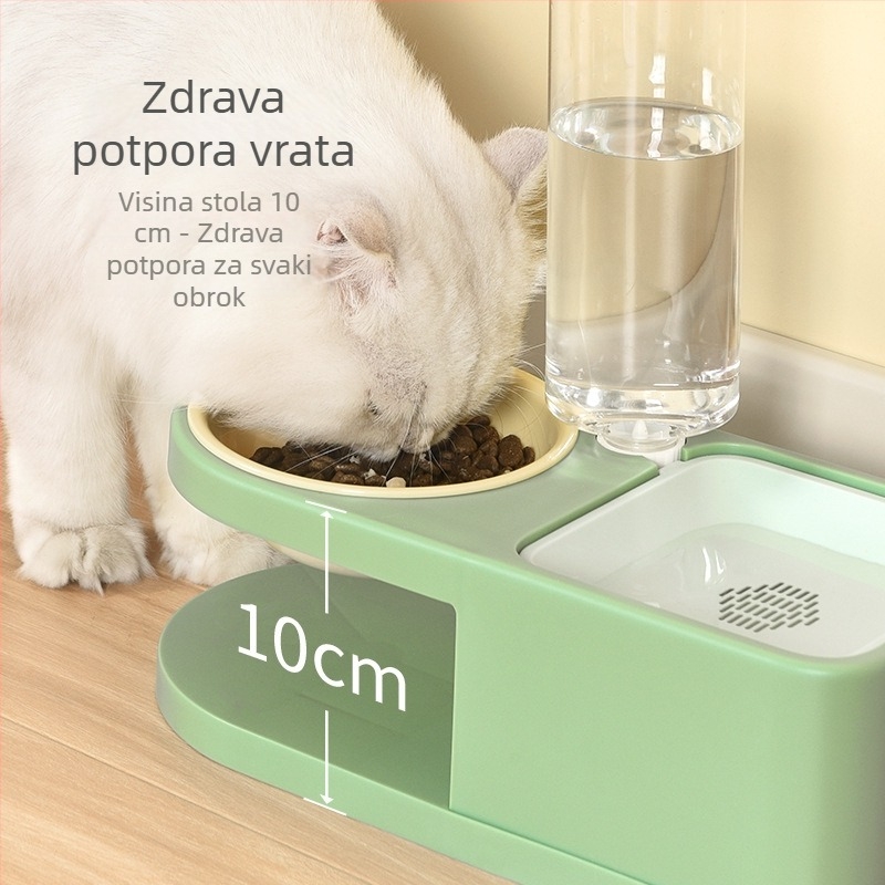 Dvostruka posuda za kućne ljubimce s 15° zaštitom vrata, PP + nehrđajući čelik konstrukcija, set automatskog hranjenja, Parker marka