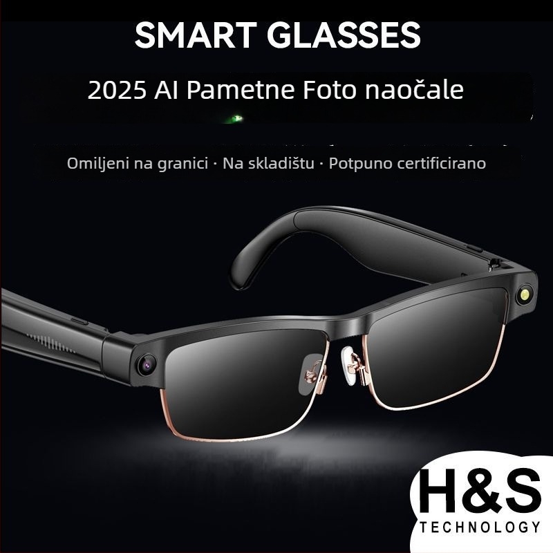 L802 Pametne AI naočale s kamerom 8MP, 4GB memorije, 270mAh baterija, Bluetooth pozivi, reprodukcija glazbe, anti-plavo svjetlo