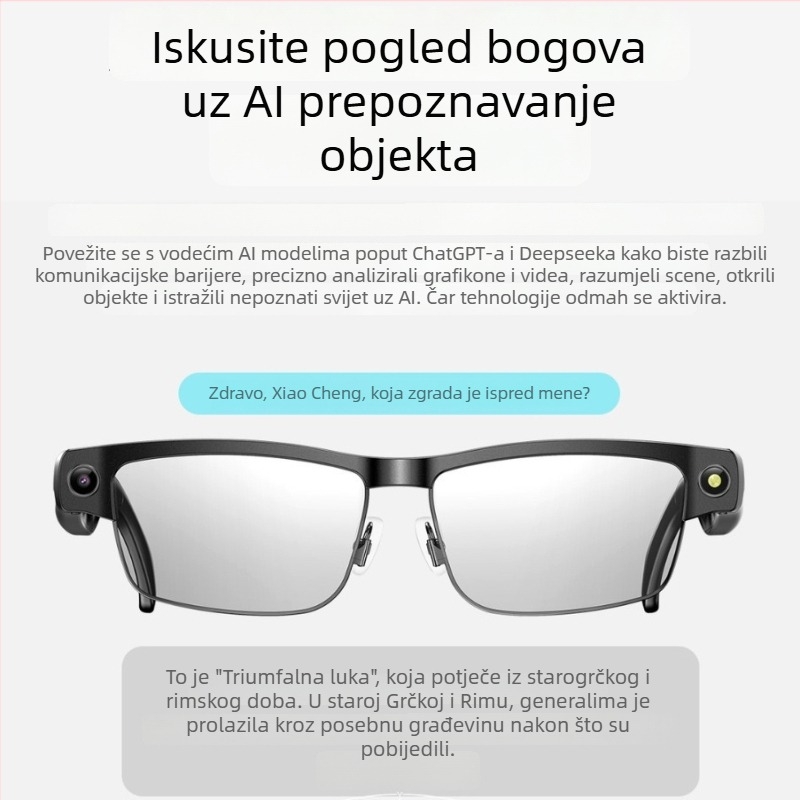 L802 Pametne AI naočale s kamerom 8MP, 4GB memorije, 270mAh baterija, Bluetooth pozivi, reprodukcija glazbe, anti-plavo svjetlo