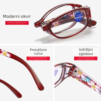 Prijenosne ženske naočale za čitanje s uzorkom, sklopive, modne, visokog ranga, ultra lagane, elegantne, zaštita od plavog svjetla, HD oštrina