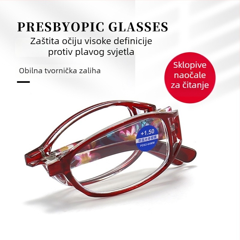 Prijenosne ženske naočale za čitanje s uzorkom, sklopive, modne, visokog ranga, ultra lagane, elegantne, zaštita od plavog svjetla, HD oštrina