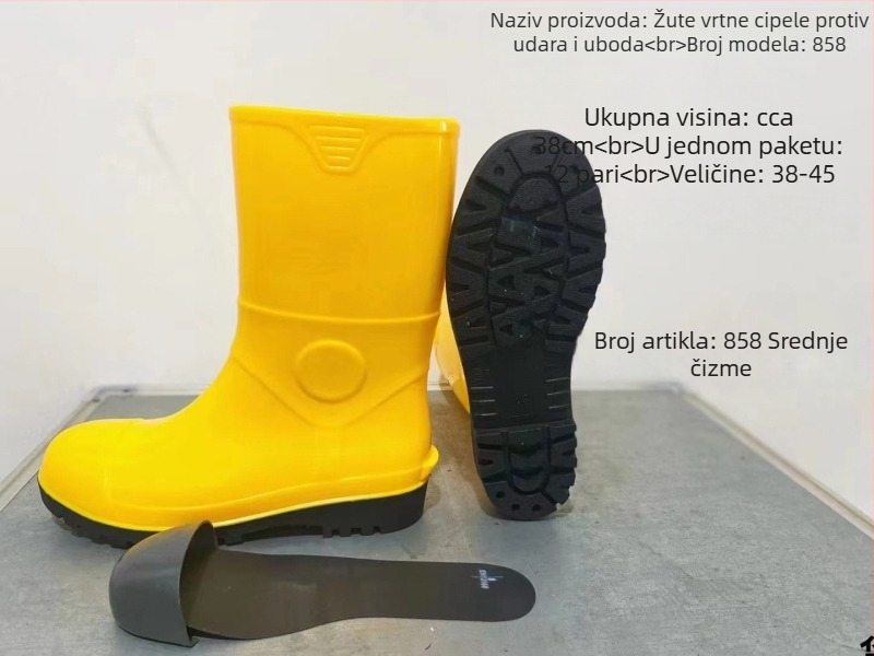 PVC čizme za kišu s čeličnim vrškom i čeličnom pločom, otporne na ulje i kiseline i lužine, nisko krojene, unisex za odrasle