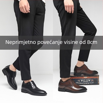 Muške kožne formalne cipele Combe, prozračne dizajnirane, povećavaju visinu, uski nos, vezanje, gumeni potplat