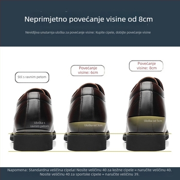 Muške kožne formalne cipele Combe, prozračne dizajnirane, povećavaju visinu, uski nos, vezanje, gumeni potplat