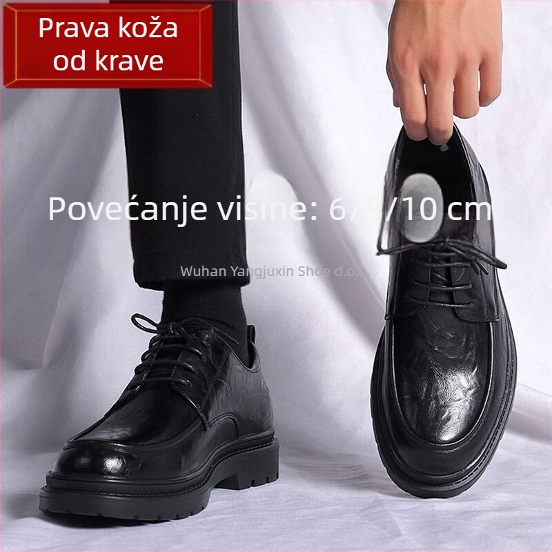 Kožne cipele s skrivenim unutarnjim povećanjem visine od 8 cm – gornji dio od split kože, podstava od zajčje dlake, vezanje, zaobljeni vrh