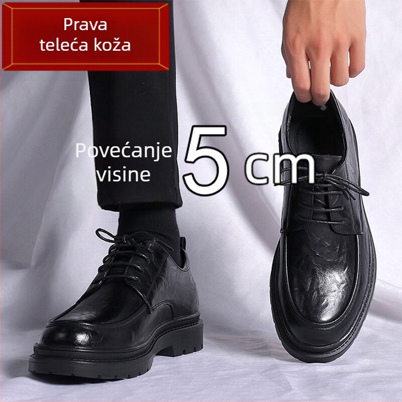 Kožne cipele s skrivenim unutarnjim povećanjem visine od 8 cm – gornji dio od split kože, podstava od zajčje dlake, vezanje, zaobljeni vrh