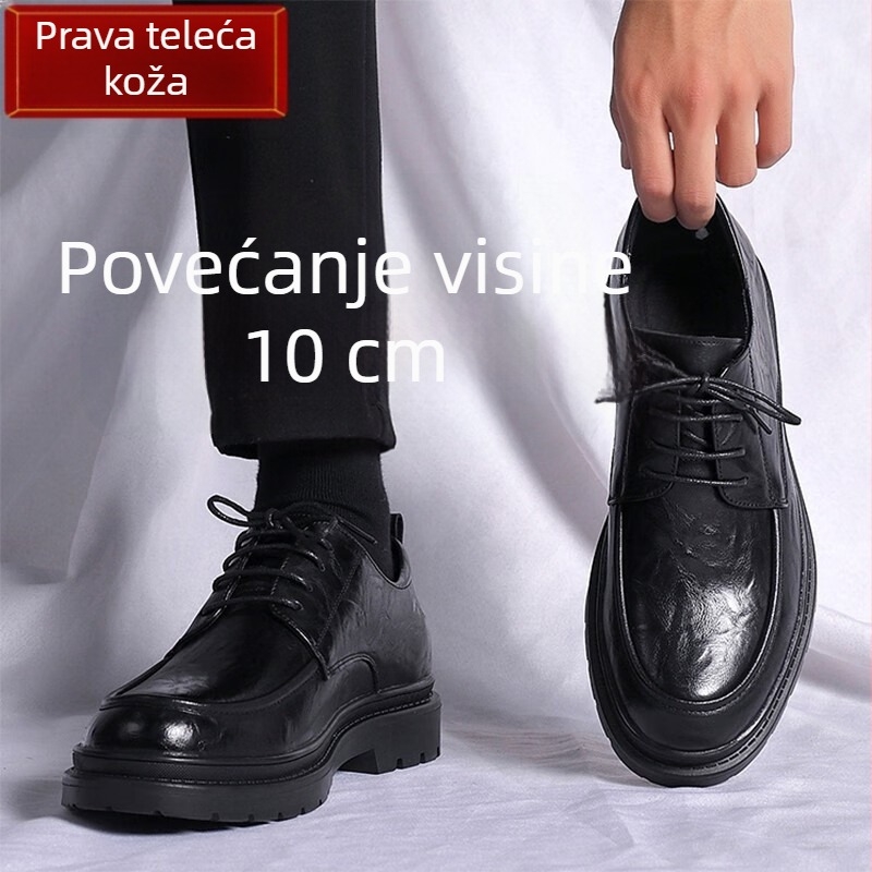 Kožne cipele s skrivenim unutarnjim povećanjem visine od 8 cm – gornji dio od split kože, podstava od zajčje dlake, vezanje, zaobljeni vrh