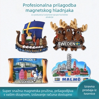 Magnet za hladnjak od smole – švedske znamenitosti, moderni minimalistički stil, standardno pakiranje; idealan poklon za vjenčanja, rođendane, putovanja, diplome i preseljenje