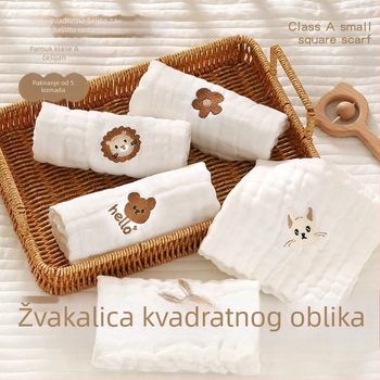 Dječja maramica za sline – 100% pamuk, šesteroslojna gaze, izšivena, 32s pređa, novorođenče