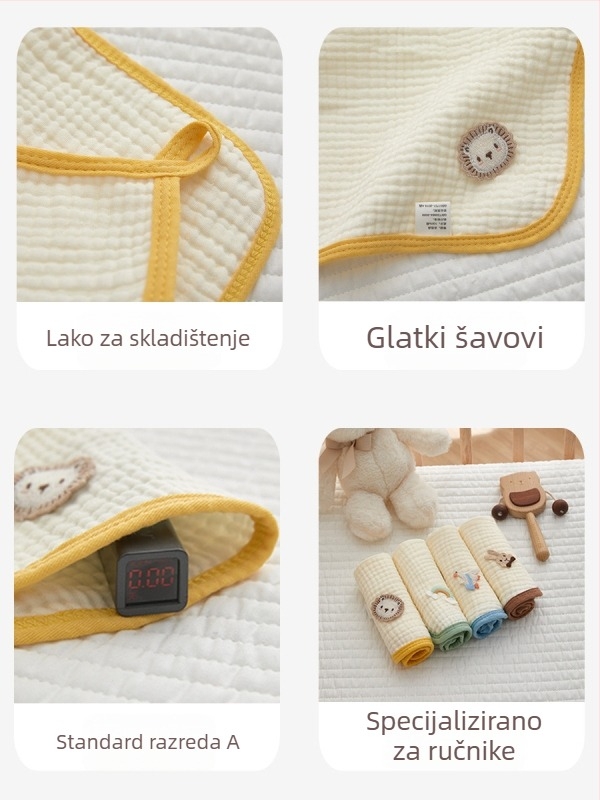 Bebin pamuk kvadratni ručnik za novorođenčad — unisex, upijajući, pamuk tkanina, karikaturni uzorak