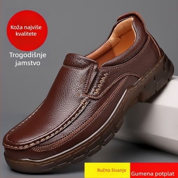 Muške kožne cipele za jesen zimu, ležerni loafers; gornji dio od prvog sloja teleće kože; TPU potplat s vulkaniziranom konstrukcijom; podstava i ulošak od drugog sloja svinjske kože; prozračne, protuklizne
