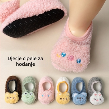 Dječje podne čarape, s flisom i deblje, protuklizne, karikatura uzorak, teddy velur materijal, 95% poliestera