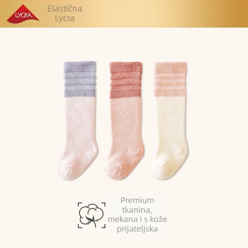 Dječje čarape s debelim fleece-om, dugački tubus, 89,8% pamuk, za djecu 1–3 godine, dvobojne