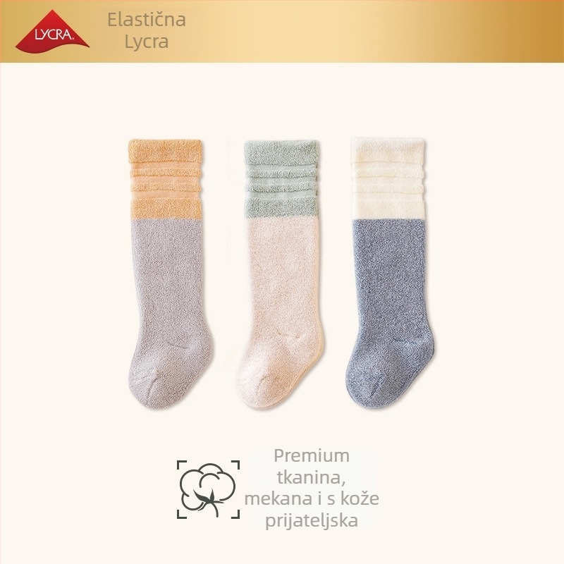 Dječje čarape s debelim fleece-om, dugački tubus, 89,8% pamuk, za djecu 1–3 godine, dvobojne