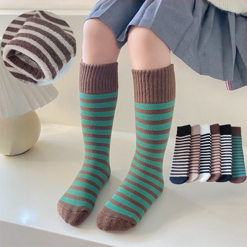 Dječje debeli fleece-om podstavljene dugačke čarape s prugama, unisex, za uzrast 3–8 godina