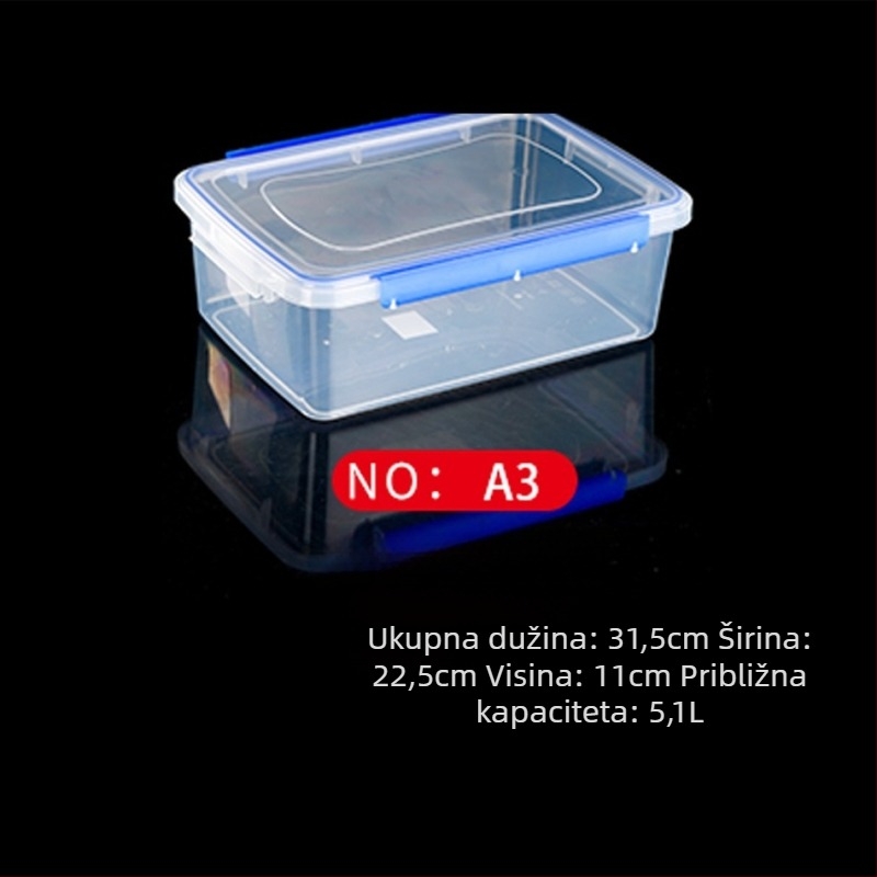 Plastična kutija za čuvanje svježine, kuhinjska kutija, pravokutnog oblika, pogodna za mikrovalnu, kapacitet 0.8-5 L, s poklopcem